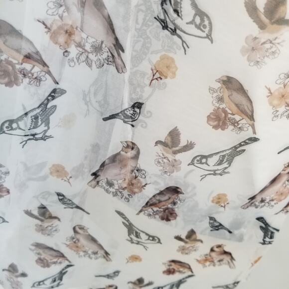 Live & Let Live White Tan Flutter Cap Sleeve Multi Bird   Top Sheer Over Tee M P - Picture 4 of 4